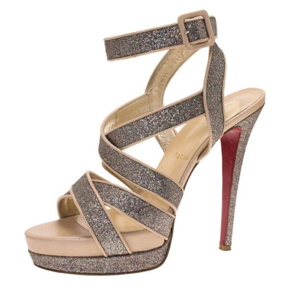 Christian Louboutin Silver Glitter Straratata Strappy Platform Sandal Heels - Picture 2 of 15